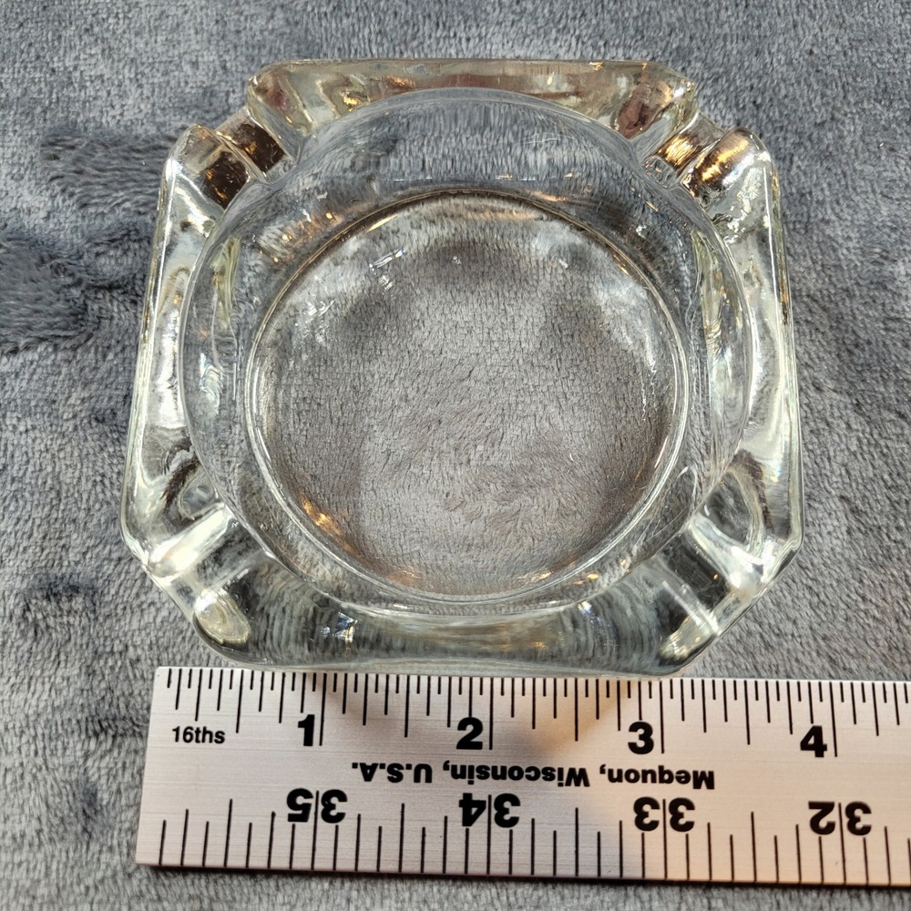 Vintage Clear Glass Ashtray Square 4 Slot Heavy Pressed Glass Mid Century Modern